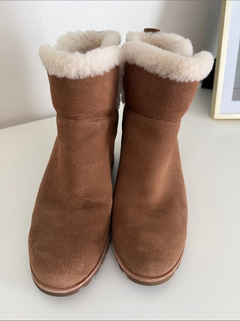UGG Chestnut Suede Ankle Boots with Cream Shearling Trim
